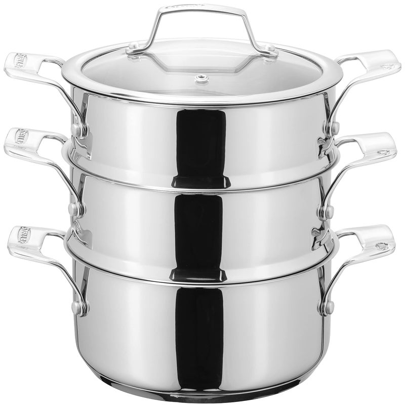 Stellar Stainless Steel 3 Tier Steamer Set with 18cm Base Pan 2 Steamers and Lid Induction Ready Gift Boxed