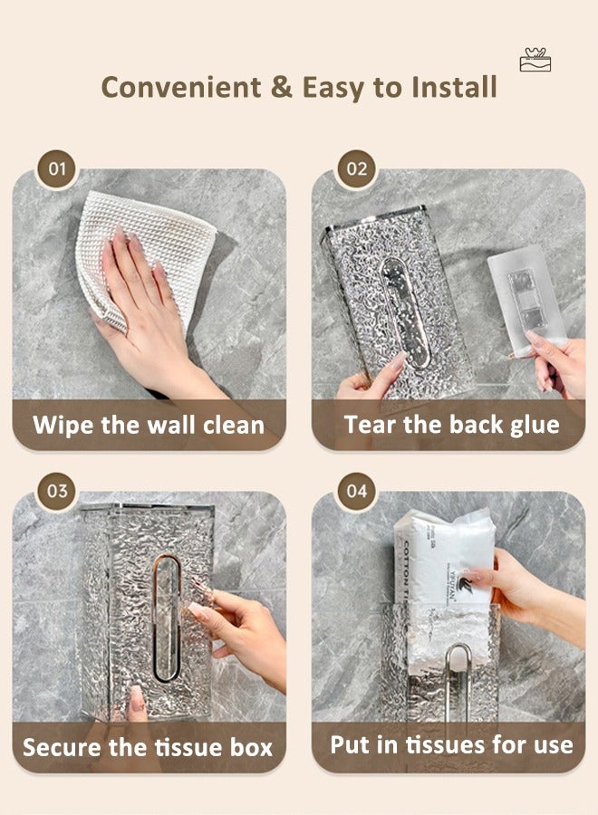 HQ-GAMING Wall Mounted Tissue Holder Glacier Pattern Large Plastic Paper Organizer Dispenser Perforation-Free Tissue Box for Kitchen Bathroom Home Office Daily Use - Image 5