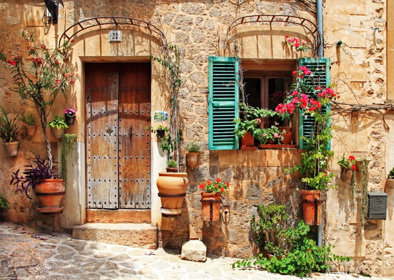 Loccor 9x6ft Fabric Italy Street Backdrop Tuscany Medieval Town Street Stone Wall Window Photography Background for Italian Theme Party Decorations Wedding Birthday Photo Booth Props - Image 2