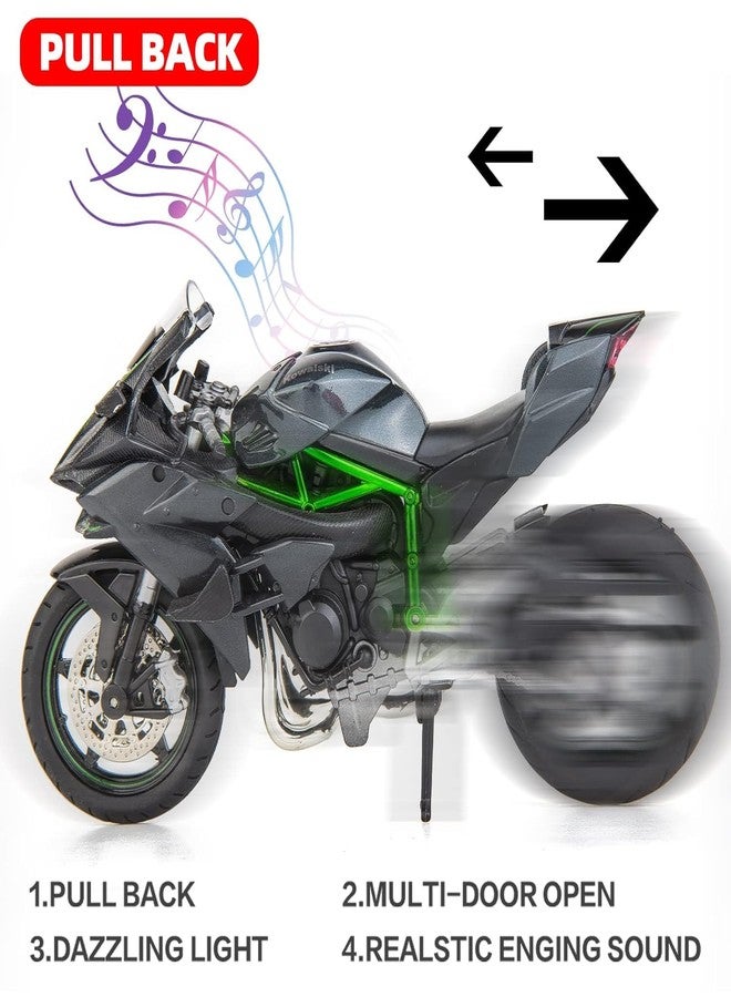 Mossio® Metal Body Compatible for 1:9 Kawasaki Ninja H2R Motorcycle DieCast Model, Suspension and Free Roller, Toy Car, Motorcycle Collection, Gift Black, Plastic;Metal - Image 3