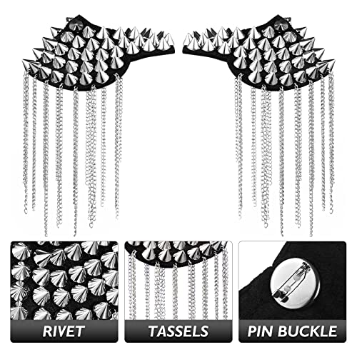 BESTOYARD Silver Epaulettes Rivet Tassel Epaulet Shoulder Spiky Boards - Vintage Halloween Cosplay Shoulder Epaulets Pads for Adult Gothic Party Costumes Accessories - Image 3