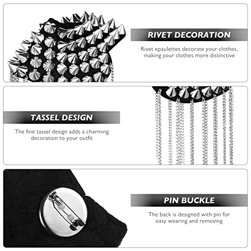 BESTOYARD Silver Epaulettes Rivet Tassel Epaulet Shoulder Spiky Boards - Vintage Halloween Cosplay Shoulder Epaulets Pads for Adult Gothic Party Costumes Accessories - Image 4