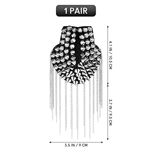 BESTOYARD Silver Epaulettes Rivet Tassel Epaulet Shoulder Spiky Boards - Vintage Halloween Cosplay Shoulder Epaulets Pads for Adult Gothic Party Costumes Accessories - Image 2