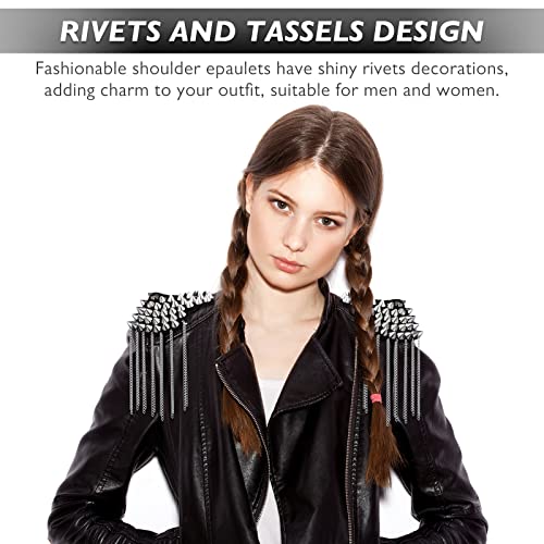 BESTOYARD Silver Epaulettes Rivet Tassel Epaulet Shoulder Spiky Boards - Vintage Halloween Cosplay Shoulder Epaulets Pads for Adult Gothic Party Costumes Accessories - Image 5
