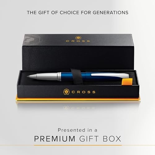 Cross ATX Refillable Rollerball Pen Presented in a Luxury Gift Box - Medium Point, Black Ink, Translucent Blue - Image 5
