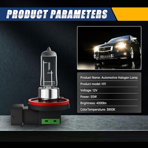 OKOENIEO H11 Headlight Bulbs, 12V 55W, 4000 Lumens, 3800K, Halogen Light Bulbs, No Glare, Headlight Bulbs High and Low Beam, Fog Light Bulb,Head Light Bulb for Car, Pack of 2 - Image 3