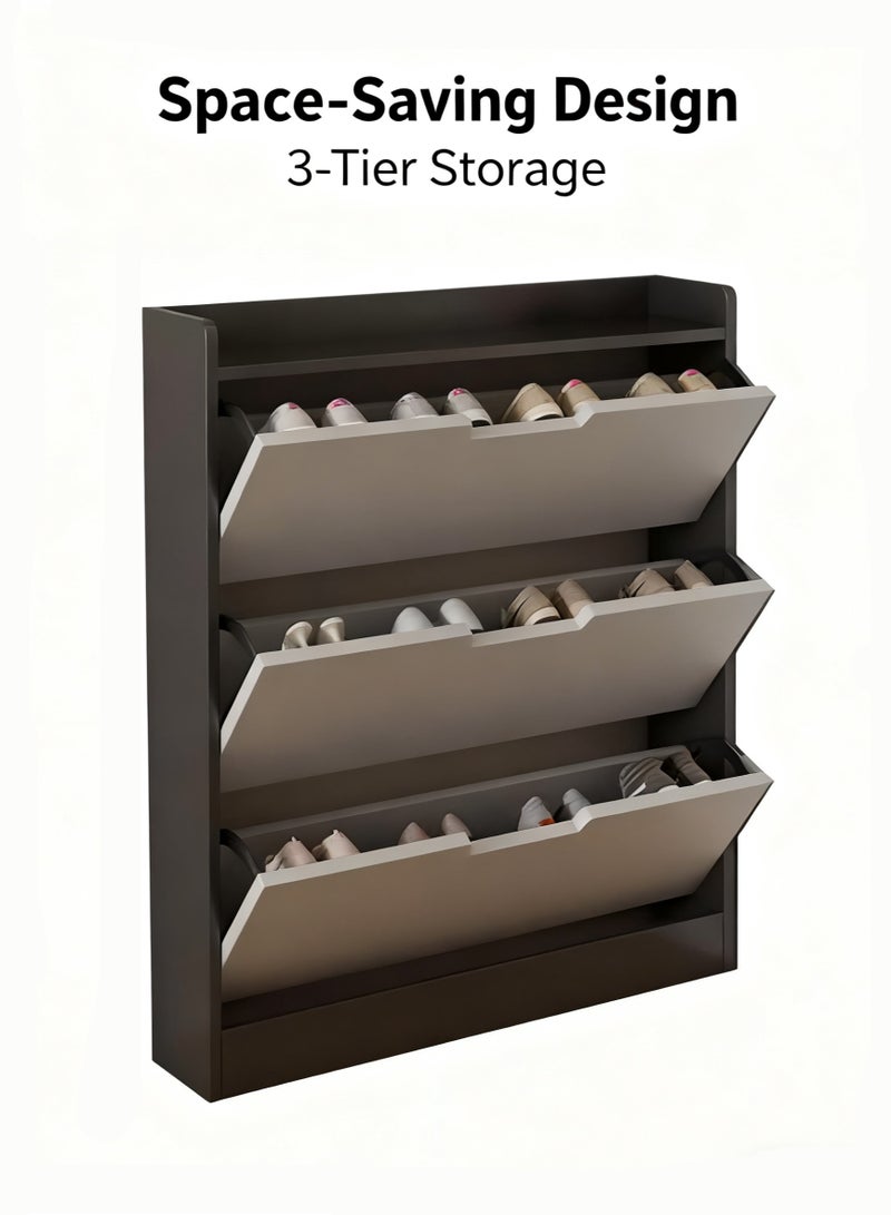 Hihonor 50cm Single Tier Entryway Shoe Cabinet with Three Flaps Shoe Cabinet, Entryway Slim Hidden Shoe Cabinet, Freestanding Shoe Rack Cabinet for Bedroom, Living Room, Entryway - Image 2