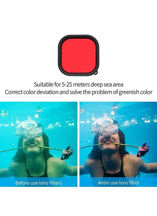 تيليسن حافظة TELESIN مقاومة للماء مع مرشح غوص مكون من 3 عبوات لـ GoPro Hero 12 Hero 11 Hero 10 Hero 9 باللون الأسود يدعم 60 مترًا / 196 قدمًا تحت الماء والغطس العميق مع فلتر أرجواني أحمر Go Pro  - Image 3