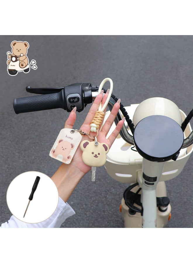 Electric Car Key Protective Cover Access Card Cover Cute Cartoon Bear Key Cover Card Cover Suitable For Yadi Emma-Color:Bear Card Holder + Lanyard + Key Cover (screwdriver Included)-Specifications:Standard  - Image 1