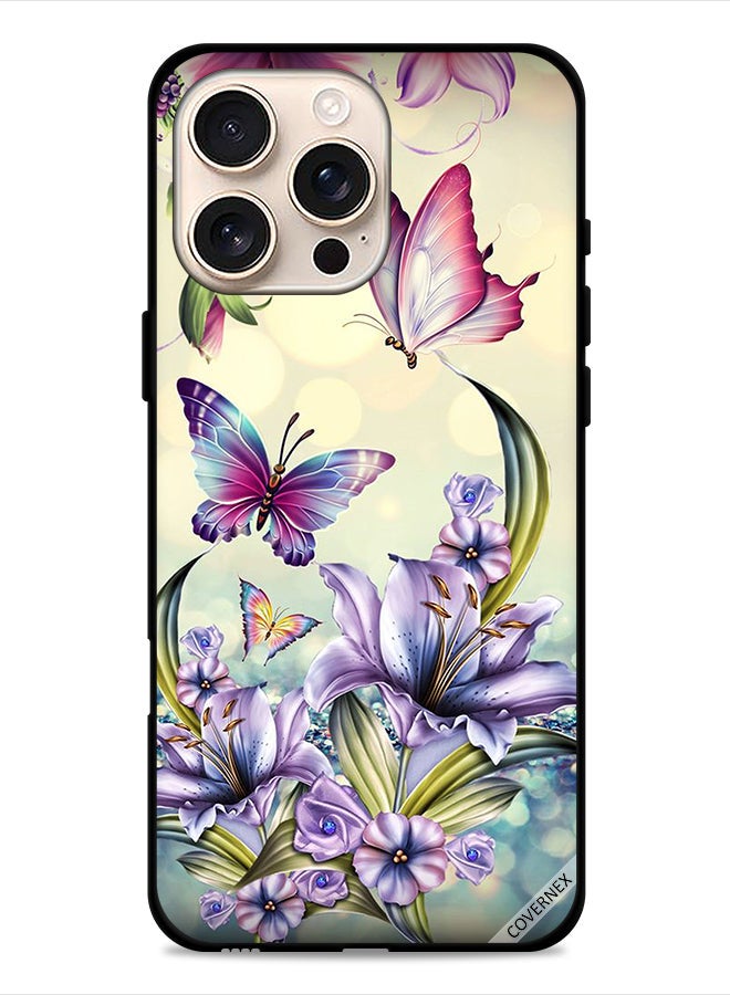 Covernex Apple iPhone 16 Pro Protective Case Cover Purple Flowers & Butterflies - Image 1