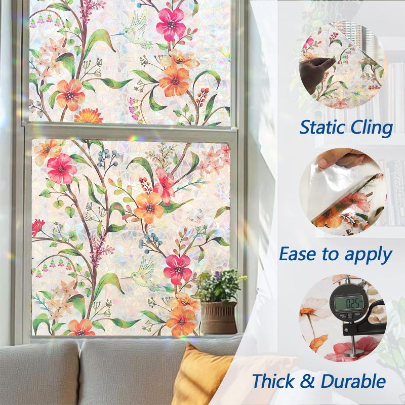 Bectosy Stained Glass Window Film Decorative for Glass, Bathroom Window Privacy Film Static Cling, Rainbow Window Cling UV Blocking Non-Adhesive for Home Office Door (Floral, 17.5" x 78.7") - Image 5