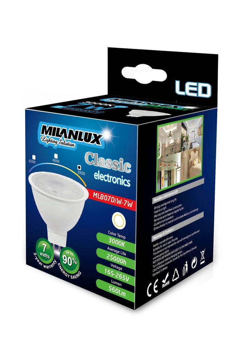 MILANLUX Milanlux Led Bulb, Non-Dimmable , 560 Lumen, Warm White (3000), 7W = 45W, MR16, GU5.3 Base,  - Image 2