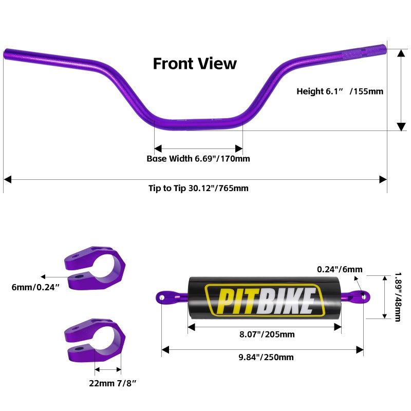 DAYIMADE 7/8" Pit Bike Handlebars with Foam Pad â€“ Motorcycle Handlebars for CRF YZF KXF KLX RMZ DRZ Dirt Bikes, ATV, Quad, E-Bike Mods,T6 Aluminum 7/8 Motorcycle Handlebar Upgrade (Purple) - Image 4