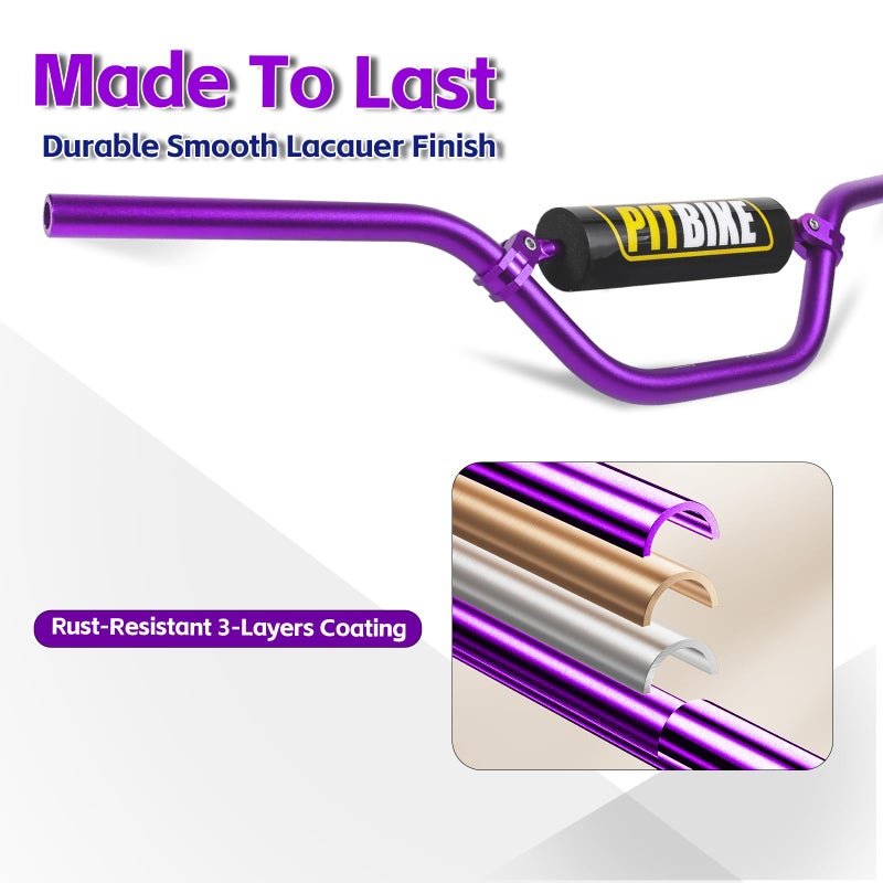 DAYIMADE 7/8" Pit Bike Handlebars with Foam Pad â€“ Motorcycle Handlebars for CRF YZF KXF KLX RMZ DRZ Dirt Bikes, ATV, Quad, E-Bike Mods,T6 Aluminum 7/8 Motorcycle Handlebar Upgrade (Purple) - Image 2