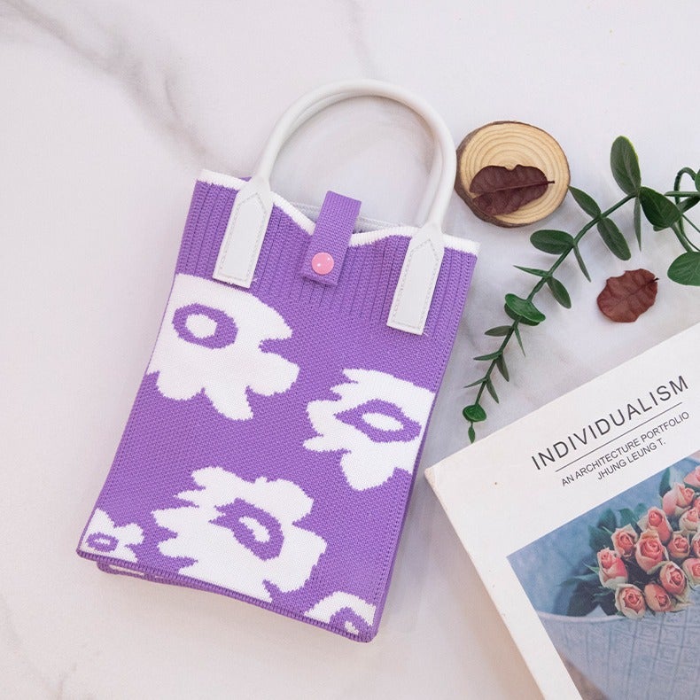 Small Flower Shoulder Bag 2024 Portable Simple Travel Collocation Knitted Handbag Student Casual Bag Large Capacity Mobile Phone - Image 4