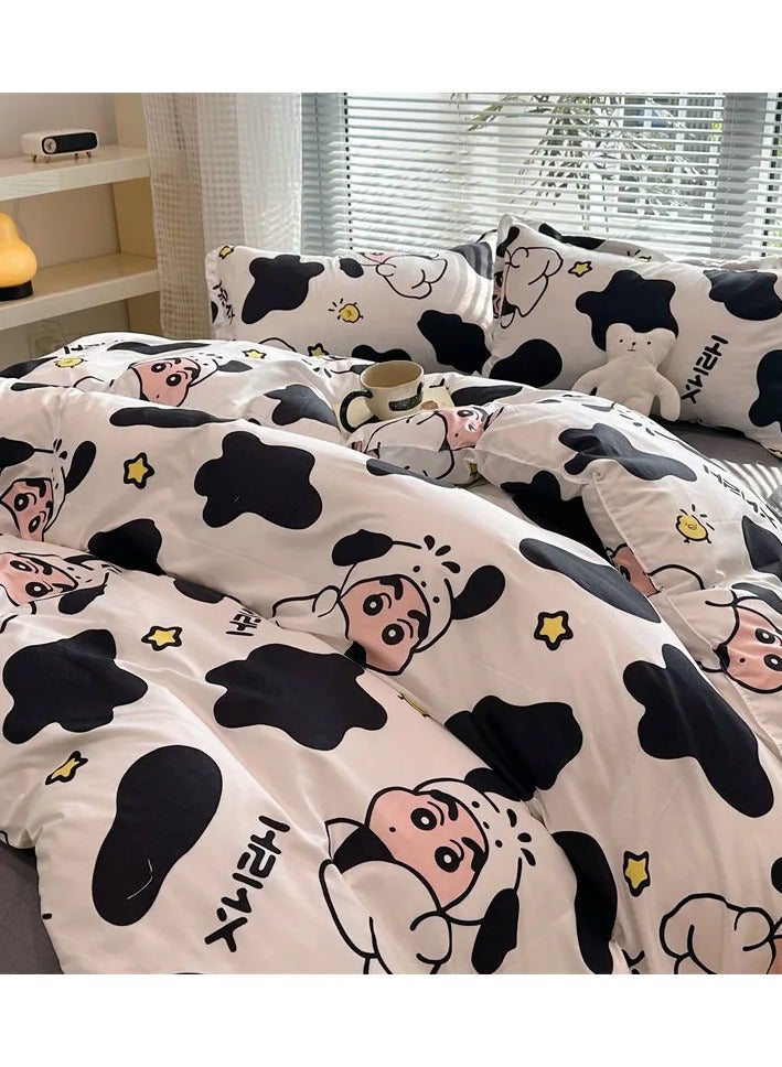 General Cartoon ins style super cute soft bamboo panda washed cotton sheet quilt cover four-piece set student bed three-piece set,Crayon Shin-chan (hot-selling model), 1.2 three-piece set (quilt cover 150x200)  - Image 1