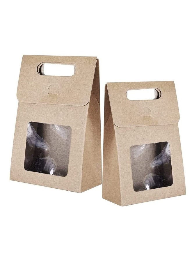 25 Pcs Natural Kraft Paper Bag Bags Strong Stand Up Gift with Handles With Display Window for Shopping Packaging Retail Party Craft Gifts Wedding Brown - Image 1