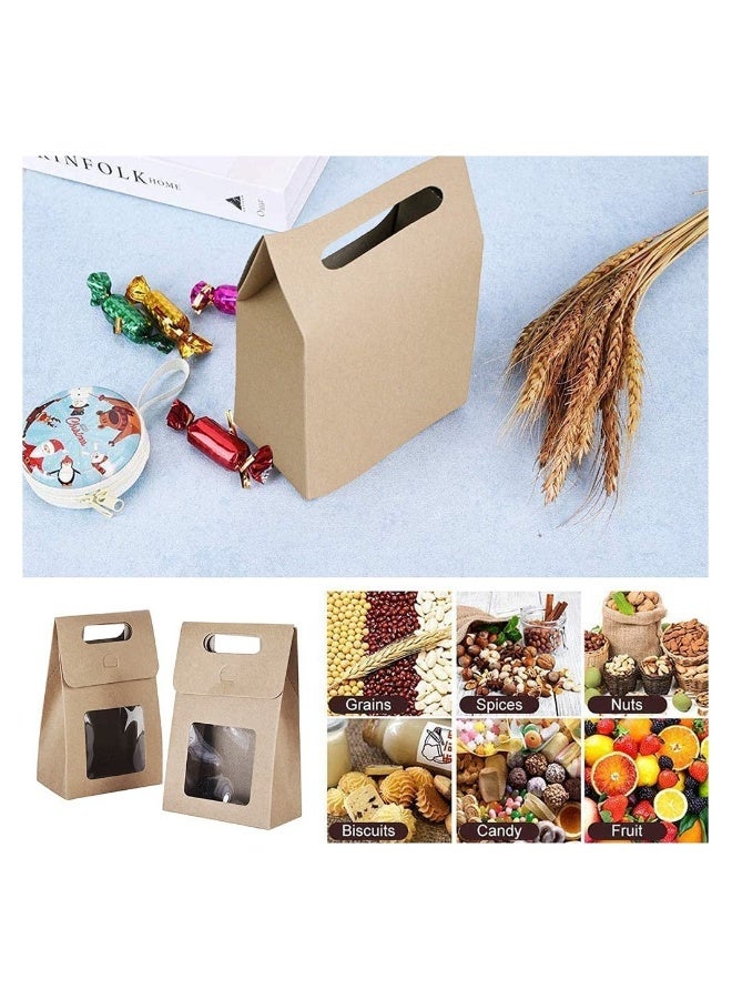25 Pcs Natural Kraft Paper Bag Bags Strong Stand Up Gift with Handles With Display Window for Shopping Packaging Retail Party Craft Gifts Wedding Brown - Image 2