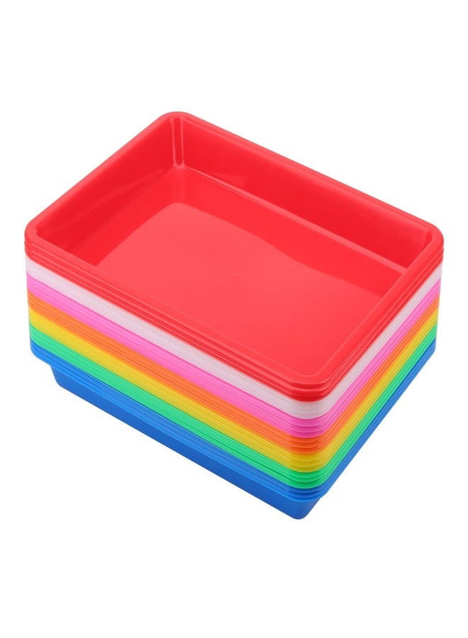 LEXININ 21 Pack 7 Colors Plastic Art Trays, 10.8 x 8.3 Inch Plastic Serving Trays, Multicolor Organizer Trays Plastic Crafts Tray for Kitchens, Bathrooms - Image 1