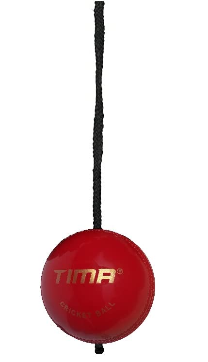 TIMA Synthetic Ball with a Cord Cricket Hanging & Knocking Ball for Indoor & Outdoor Training, Practice, Batting Red, Cord Length 10 Feet 72MM with 150GR Weight - Image 1
