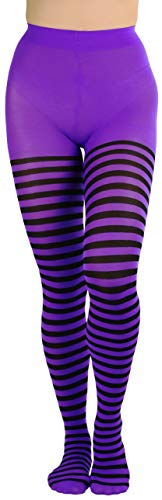ToBeInStyle Women's Nylon Horizontal Striped Tights - Black/Purple - Plus - Image 1