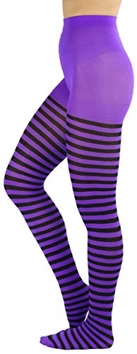 ToBeInStyle Women's Nylon Horizontal Striped Tights - Black/Purple - Plus - Image 3
