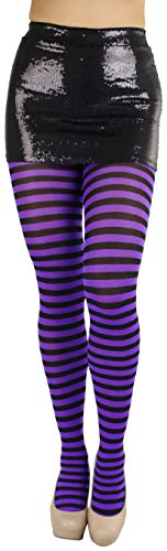ToBeInStyle Women's Nylon Horizontal Striped Tights - Black/Purple - Plus - Image 5