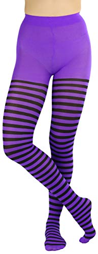 ToBeInStyle Women's Nylon Horizontal Striped Tights - Black/Purple - Plus - Image 4