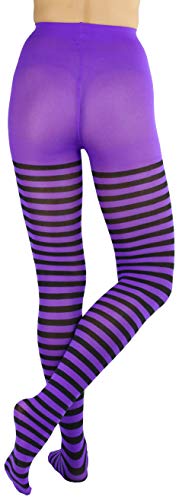 ToBeInStyle Women's Nylon Horizontal Striped Tights - Black/Purple - Plus - Image 2
