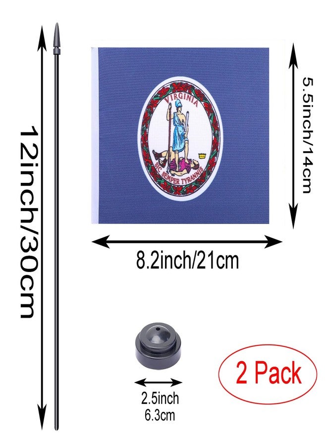 WXTWK 2 Pack USA Virginia Flag Virginia State Desk Flag Set - Mini Small Virginia Table Office Flags with Black 12" Solid Pole Stand Base Classroom Meeting Desktop Decorations - Image 2