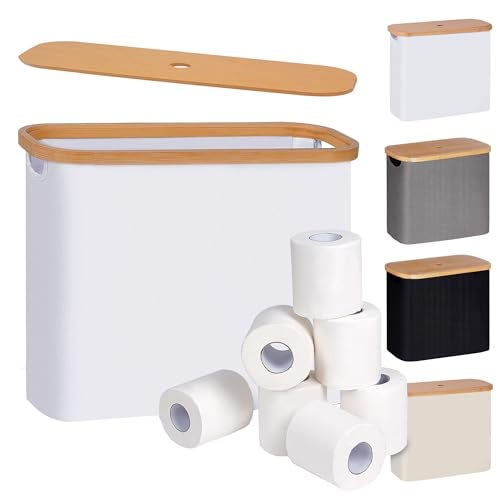 efluky Toilet Paper Storage Toilet Paper Basket with Lid Bathroom Organizer Free Standing Holder Up to 9 Mega Rolls White - Image 1