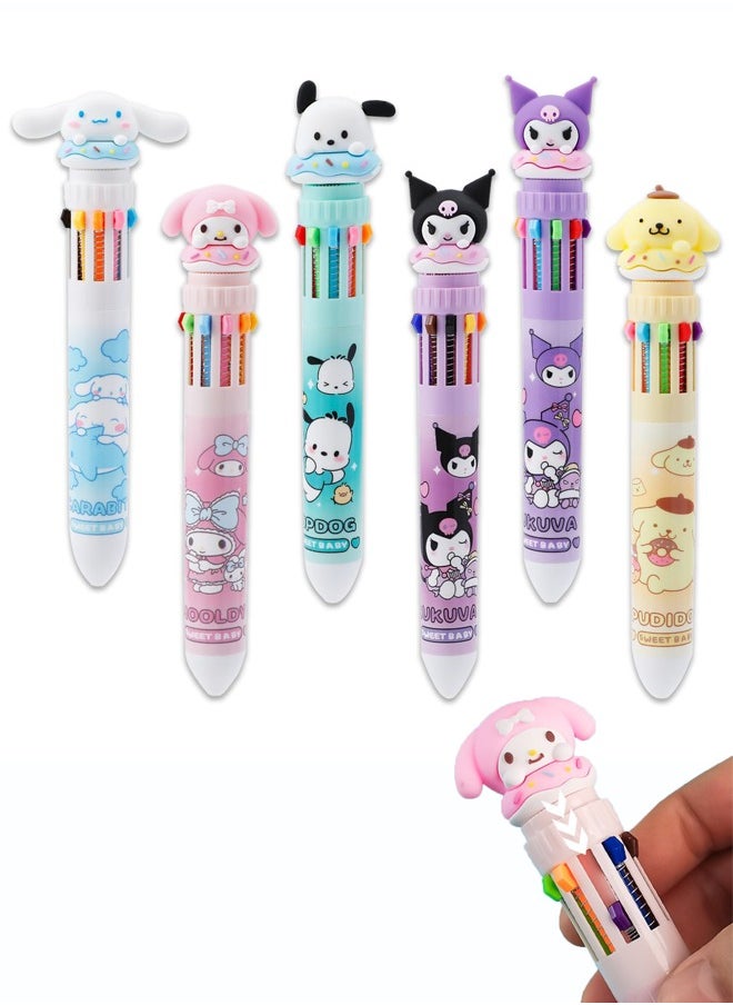 HaHaHai 6PCS Cartoon 10-in-1 Multicolor Ballpoint Pen, For Office School Supplies Cute Stationery Students Children Gift (Pen-10 in 1)  - Image 1