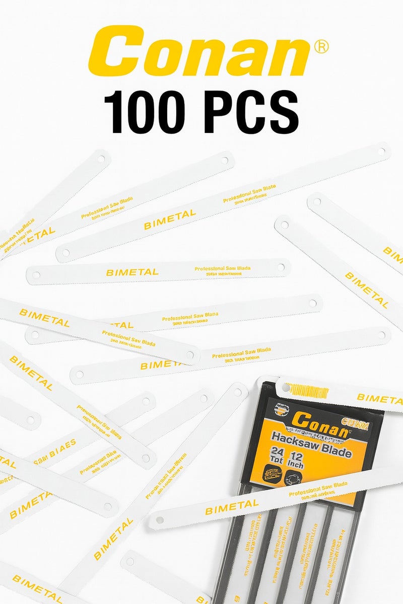 Conan 100 Pieces Conan 12" (305mm) Hacksaw Blade 24 TPI – Model COBS24, Bi-Metal Heavy-Duty Blades for Precision and Hard Metal Cutting - Image 1