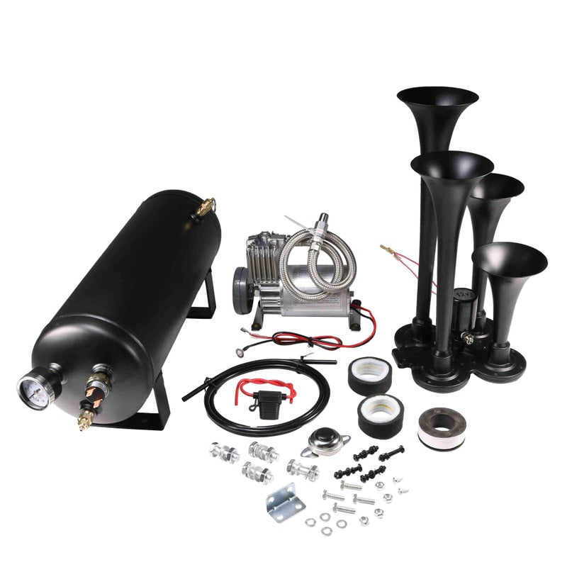 LDMINDA 12V 4 Trumpets Train Horn Kit 150psi Complete Onboard System 150psi Air Compressor 1.5 Gallon Air Tank 4 Trumpets Fits Any Vehicle Truck Car Semi Pickup Replacement for Jeep RV SUV Super Loud dB - Image 3