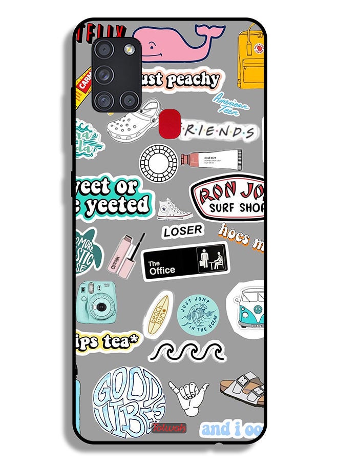 Tolwak Samsung Galaxy A21s Protective Case Cover Good Vibes Stickers - Image 1