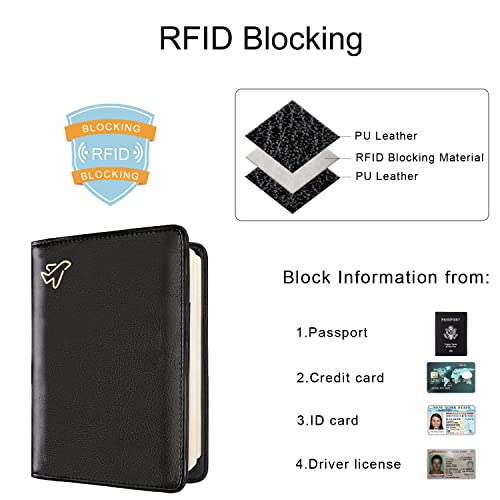 WALNEW Passport Holder for Travel, RFID Passport Cover Wallet for Women Men, PU Leather Passport Book Card Holder Case with Pen, Travelling Essentials for Flying - Image 4