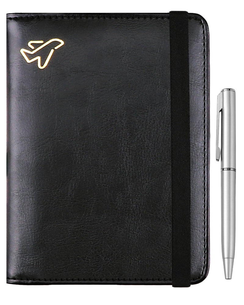 WALNEW Passport Holder for Travel, RFID Passport Cover Wallet for Women Men, PU Leather Passport Book Card Holder Case with Pen, Travelling Essentials for Flying - Image 1