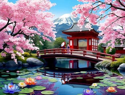 Springbok Haru in Japan 1000 Piece Jigsaw Puzzle for Adults Cherry Blossom Garden Unique Cut Pieces Made in USA - Image 1