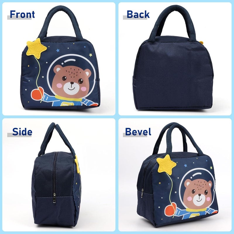 Flywind Kids Lunch Bag for Girls Boys Students | Small Foldable Waterproof Lunch Box for Travel Picnic School | Reusable Cartoon Insulated Lunchbag (Navy Space Bear) - Image 4