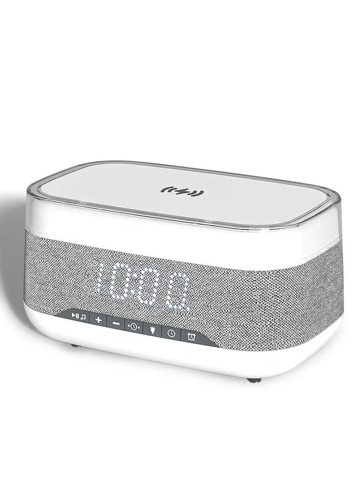 Arabest White Bluetooth Speaker Alarm Clock with 10W Fast Wireless Charging, Ambient Night Light & Dual Wireless Speakers - Ideal Gifts for Teens, Girls, Boys - Image 1