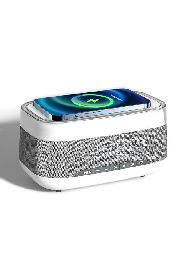 Arabest White Bluetooth Speaker Alarm Clock with 10W Fast Wireless Charging, Ambient Night Light & Dual Wireless Speakers - Ideal Gifts for Teens, Girls, Boys - Image 2