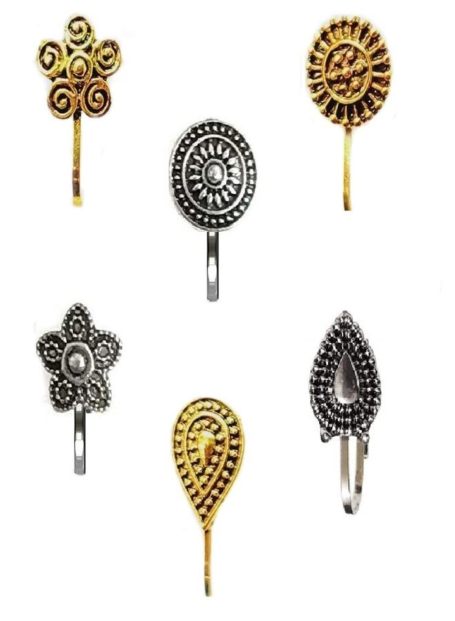 THANUS CRAFT THANU'S CRAFT Oxidised Black Silver Nose ring Non piercing Pressing Nose Pin Stud for Women & Girls - Image 1