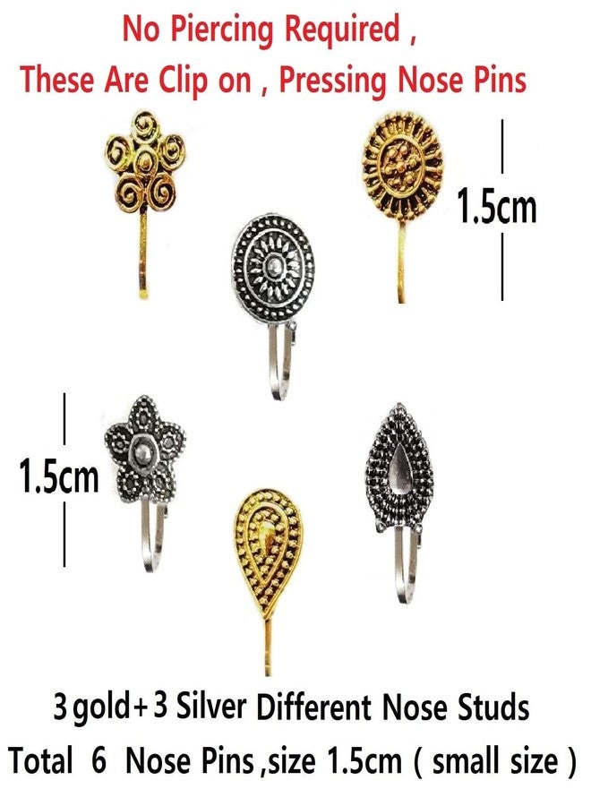 THANUS CRAFT THANU'S CRAFT Oxidised Black Silver Nose ring Non piercing Pressing Nose Pin Stud for Women & Girls - Image 2