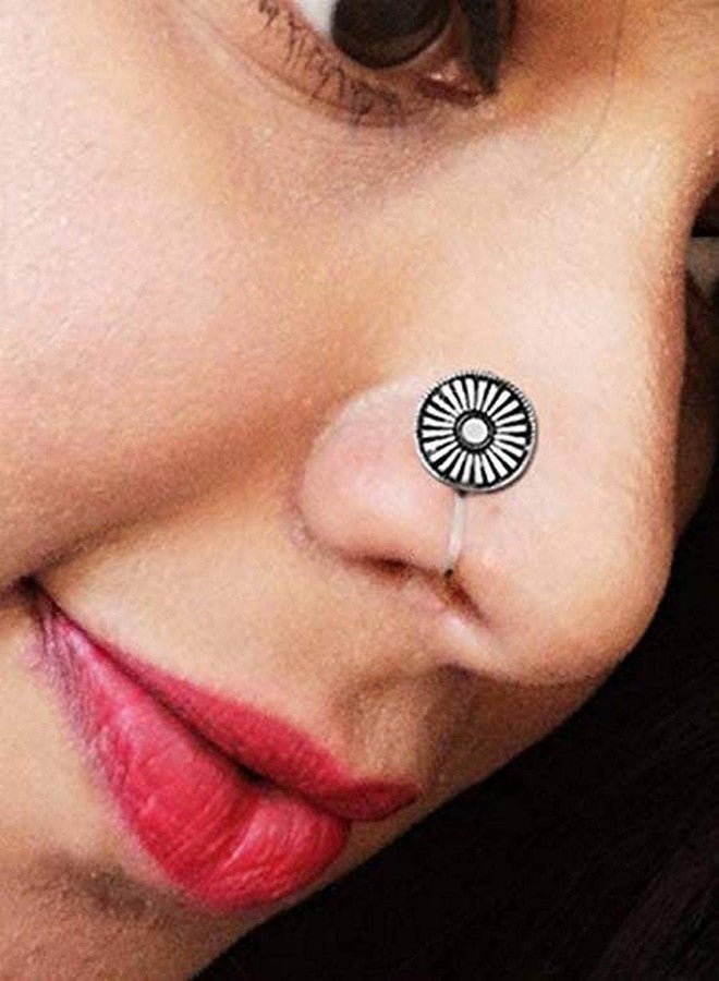 THANUS CRAFT THANU'S CRAFT Oxidised Black Silver Nose ring Non piercing Pressing Nose Pin Stud for Women & Girls - Image 3
