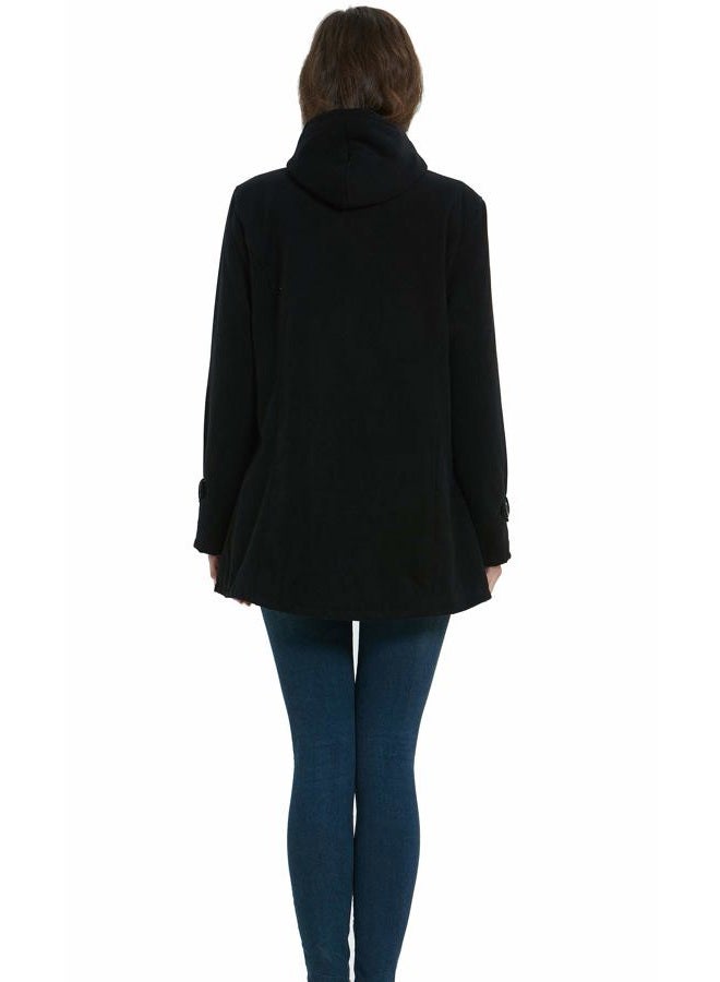 VOGRYE Womens Winter Fashion Outdoor Warm Wool Blended Classic Pea Coat Jacket, Black2-thicker, X-Large - Image 2