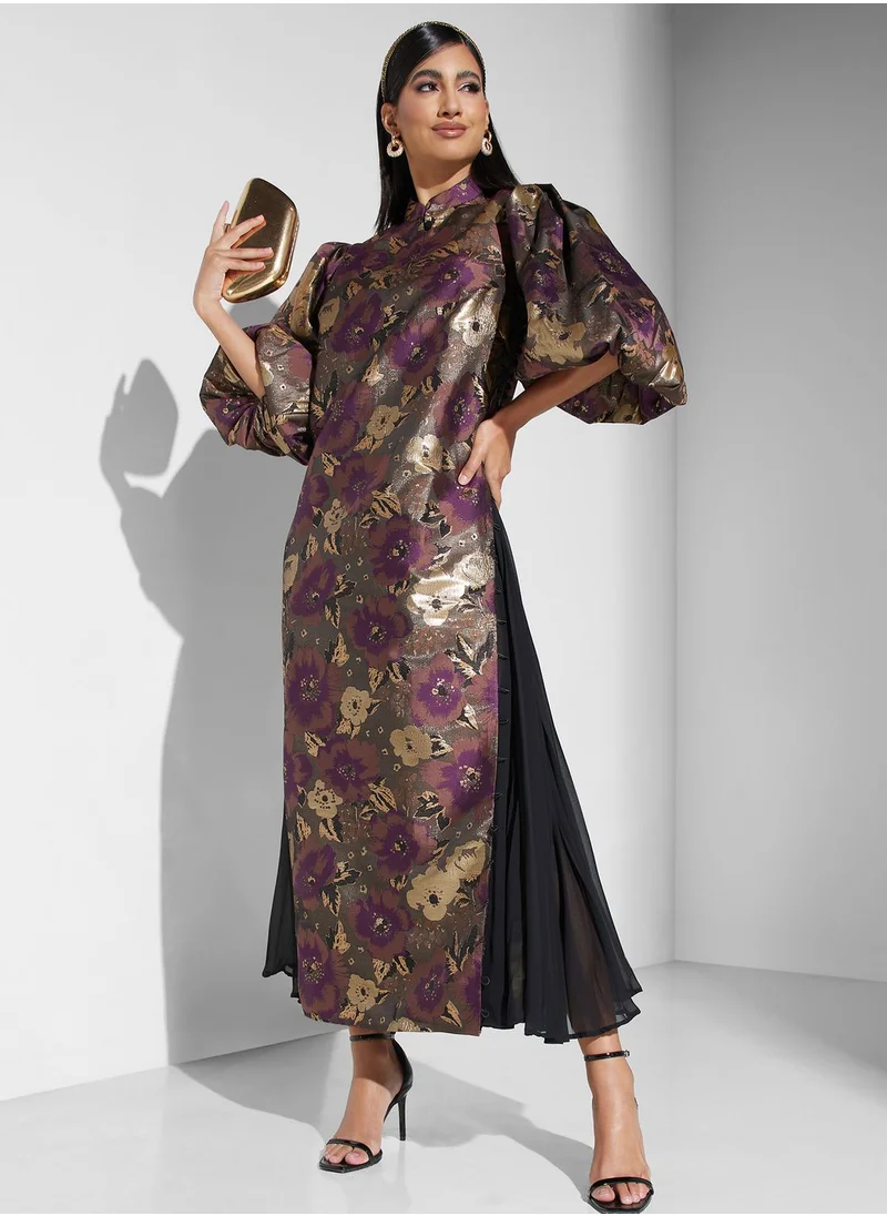 Threadz by Ajooni Floral Print Balloon Sleeve Dress