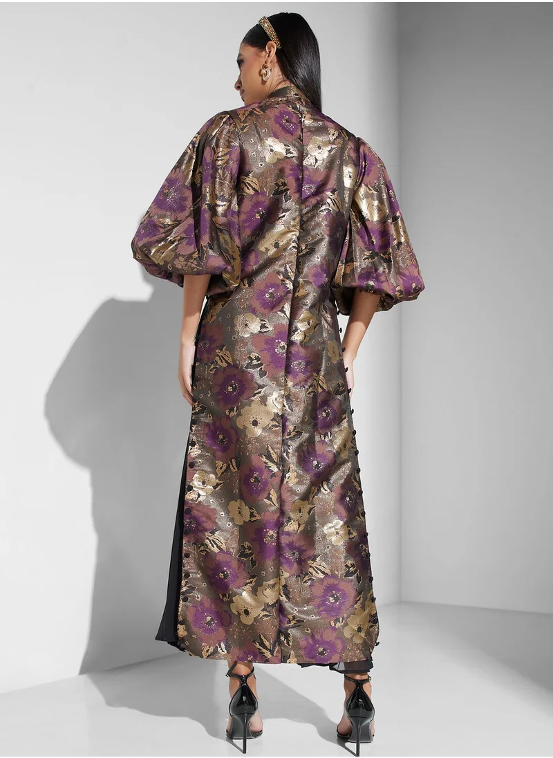 Threadz by Ajooni Floral Print Balloon Sleeve Dress