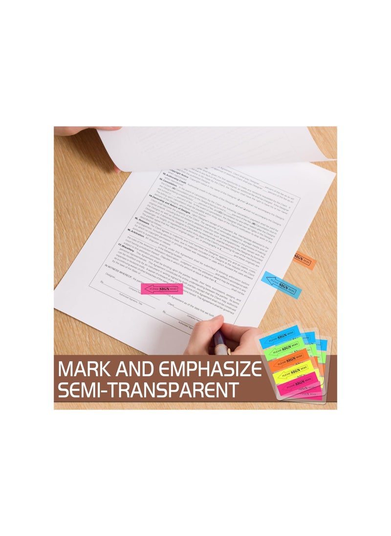 Y&D - Fluorescent Plastic Film Index Sticky Notes, Tabs with 5 Bright Colors, Transparent Please Sign Here Notes Reminder Arrow, No Residue, for Office School Notebook Annotation(1000pcs ) - Image 1