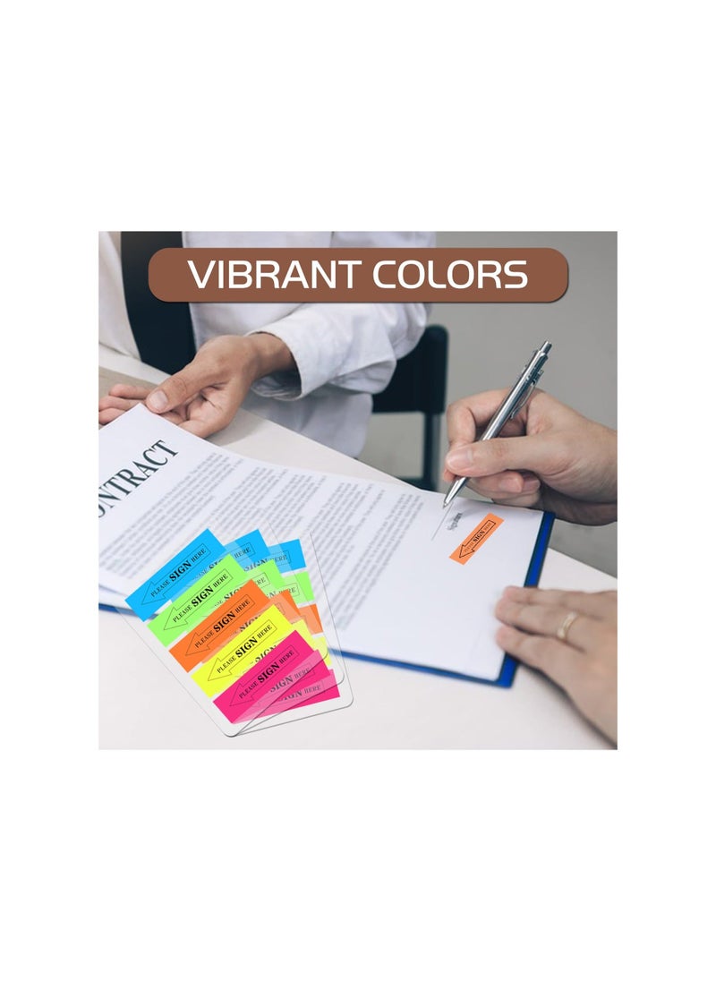 Y&D - Fluorescent Plastic Film Index Sticky Notes, Tabs with 5 Bright Colors, Transparent Please Sign Here Notes Reminder Arrow, No Residue, for Office School Notebook Annotation(1000pcs ) - Image 1