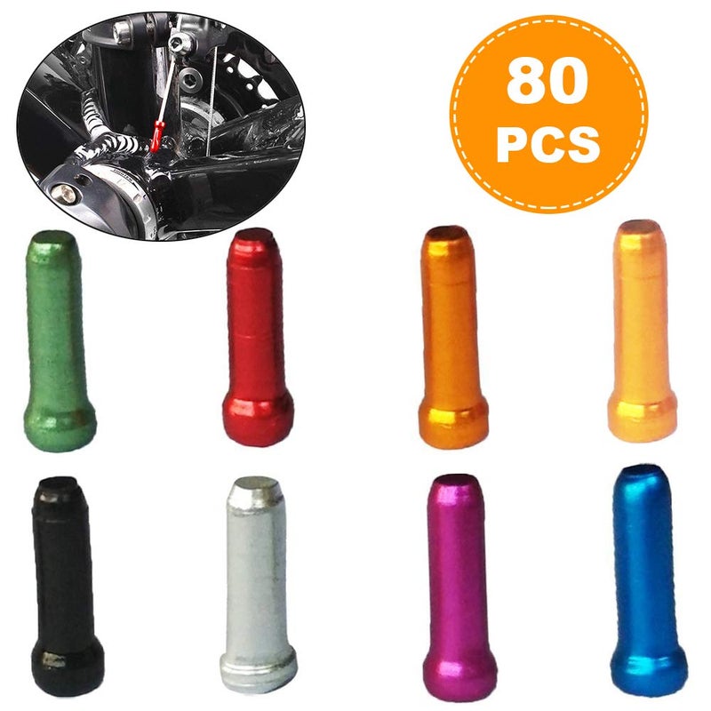 Vturboway 8 Color 80 Pcs, Cable End Crimps, Bike Cable End Caps, Alloy Road Mountain Bikes Brake Tips Shifter, 10 Pcs For Each Color Of Red Black Golden Silver Green Blue Purple Orange - Image 2